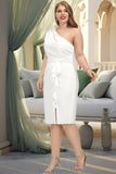 Savannah Sheath/Column One Shoulder Knee-Length Stretch Crepe Homecoming Dress With Ruffle STGP0020519