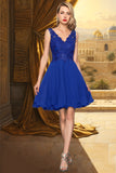 Lucinda A-line V-Neck Knee-Length Chiffon Lace Homecoming Dress STGP0020589