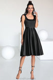 Scarlett A-line Square Knee-Length Satin Homecoming Dress With Bow STGP0020556