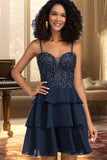 Jordyn A-line Sweetheart Short/Mini Chiffon Lace Homecoming Dress With Beading Sequins STGP0020576