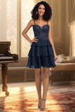 Jordyn A-line Sweetheart Short/Mini Chiffon Lace Homecoming Dress With Beading Sequins STGP0020576