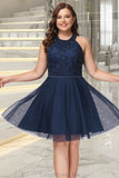 Kendra A-line Scoop Short/Mini Lace Tulle Homecoming Dress With Beading STGP0020560