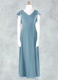 Winifred A-Line Ruched Chiffon Floor-Length Junior Bridesmaid Dress STGP0020005