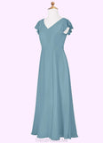 Sue A-Line Pleated Chiffon Floor-Length Junior Bridesmaid Dress STGP0019987