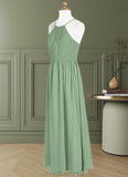 Undine A-Line Pleated Chiffon Floor-Length Junior Bridesmaid Dress STGP0019968
