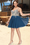 Naomi A-line V-Neck Short/Mini Chiffon Lace Homecoming Dress With Beading STGP0020572