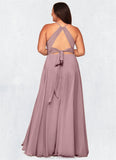 Saige A-Line Pleated Chiffon Floor-Length Dress STGP0019598