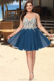 Naomi A-line V-Neck Short/Mini Chiffon Lace Homecoming Dress With Beading STGP0020572