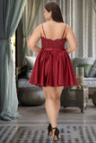 Sage A-line V-Neck Short/Mini Lace Satin Homecoming Dress With Beading STGP0020554