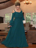 Josie A-Line/Princess Chiffon Ruffles Square Long Sleeves Floor-Length Mother of the Bride Dresses STGP0020433