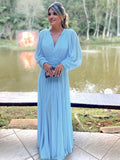 Penelope A-Line/Princess Chiffon Ruffles V-neck Long Sleeves Floor-Length Mother of the Bride Dresses STGP0020376
