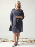Maya Sheath/Column Chiffon Lace Scoop Sleeveless Knee-Length Mother of the Bride Dresses STGP0020446