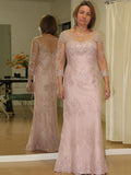 Brenna Sheath/Column Lace Applique Scoop Long Sleeves Floor-Length Plus Size Mother of the Bride Dresses STGP0020449