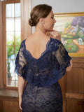 Sahna Sheath/Column Silk like Satin Lace V-neck Short Sleeves Floor-Length Mother of the Bride Dresses STGP0020338