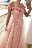 Princess A-line 3D Flowers Off the Shoulder Tulle Glitter Prom Dresses, Sweetheart Dance Dress STG15287