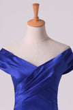 2024 Prom Dresses Off The Shoulder Satin Mermaid Dark Royal Blue Sweep PLDZD9FK