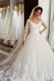 2024 New Arrival Wedding Dresses A-Line V-Neck With Appliques PDHC6T96