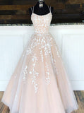 Pretty Long Prom Dresses Lace Appliques Princess Dresses