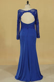 2024 Long Sleeves Prom Dresses Bateau With Applique Sweep Train Open PRBBAHCD