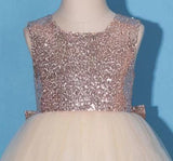 Princess Gold Sequin Shiny Round Neck Flower Girl Dresses with Bowknot, Baby Dresses STG15589