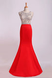 2024 Prom Dresses Two-Tone Bateau Mermaid Beaded Bodice Satin&Tulle P91YETCG