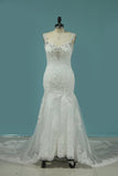 2024 Open Back Mermaid Wedding Dresses Spaghetti Straps Tulle With Applique P8Y38J9B