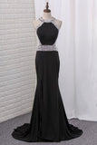 2024 Prom Dresses Open Back Spandex Scoop Mermaid With Beads PTPGH9FG