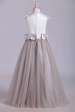 2024 New Flower Girl Dresses Bateau A Line Tulle With Handmade PXBXHCMQ