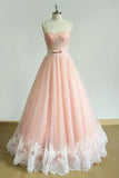 Pink A Line Brush Train Sweetheart Strapless Sleeveless Layers Prom Dresses