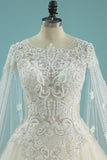 2024 Luxurious Scoop Wedding Dresses A Line Tulle With Appliques And Beading PM3AMXZA