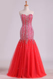 2024 Sweetheart Prom Dresses Beaded Bodice Floor Length Tulle PHK44KT7
