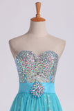 2024 Homecoming Dresses Sweetheart Column Short/Mini Beaded Bodice With Detachable Tulle P2JHGBXD