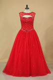 2024 Open Back Ball Gown Beaded Bodice Quinceanera Dresses Tulle Floor Length Plus P49AQPRR