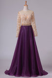 2024 Long Sleeves Prom Dresses Scoop A Line With Applique And Beads Floor PPMRGK7X