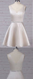 Luxury Satin Sleeveless V Neck With Beaded Homecoming Dresses