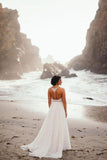 Elegant Spaghetti Straps V Neck Chiffon Backless Beach Wedding Dresses Bridal Gowns STG14976