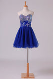 2024 New Arrival Dark Royal Blue A Line Sweetheart Homecoming Dresses Tulle Short With P34MYTXA