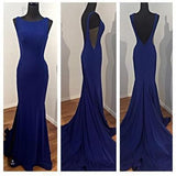 Elegant Prom Dress Blue Mermaid Backless Satin Party Gowns Sexy Formal Gown