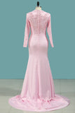 2024 Mermaid Wedding Dresses Scoop Long Sleeves Stretch Satin With PR1KMGK3