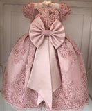 Princess Ball Gown Round Neck Pink Beads Flower Girl Dresses with Appliques STG15587