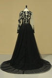 2024 Long Sleeves Prom Dresses With Slit And Applique PTPQS7BH