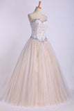 2024 Quinceanera Dresses Sweetheart Beaded Neckline And Waistline Ball Gown PM7KJB4L