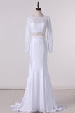 2024 New Arrival Bateau Prom Dress Mermaid Long Sleeves Lace Bodice With P3GY3D9X