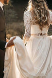 Long Sleeve Two Pieces Lace Round Neck Beach Wedding Dresses Chiffon Boho Bridal Gowns STG14979