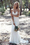 Sexy Spaghetti Straps Mermaid Lace Ivory Wedding Dresses, V Neck Beach Wedding Gowns STG15359