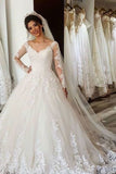 2024 New Arrival Wedding Dresses A-Line V-Neck With Appliques PDHC6T96
