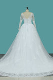 2024 New Arrival V Neck Long Sleeves Tulle Wedding Dresses A Line P9YRB9SL