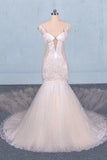 Charming Mermaid Tulle V-neck Wedding Dress, Sheer Back Long Bridal Dresses STG15112