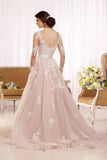 2024 New Arrival V Neck Long Sleeves Tulle With Applique Wedding Dresses PBGA4H7Q