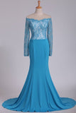 2024 Long Sleeves Mermaid Prom Dresses With Applique Sweep Train PAP357S4